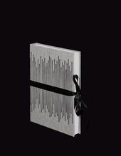 Load image into Gallery viewer, takkti limited notebook collection line art vertical lines design raw linen with a black print and black ribbon with white pages