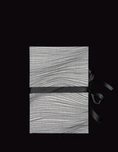 Load image into Gallery viewer, takkti limited notebook collection line art waves design raw linen with a black print and black ribbon