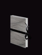 Load image into Gallery viewer, takkti limited notebook collection line art waves design raw linen with a black print and black ribbon with white paper