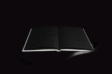 Load image into Gallery viewer, takkti limited notebook collection line art waves design raw linen with a black print and black ribbon with black paper