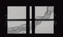 Load image into Gallery viewer, takkti limited notebook collection line art swirl design raw linen with a black print and black ribbon