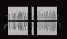 Load image into Gallery viewer, takkti limited notebook collection line art vertical lines design raw linen with a black print and black ribbon