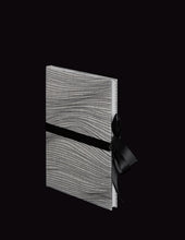 Load image into Gallery viewer, takkti limited notebook collection line art waves design raw linen with a black print and black ribbon with white paper