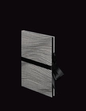 Load image into Gallery viewer, takkti limited notebook collection line art waves design raw linen with a black print and black ribbon with black paper