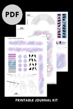 Load image into Gallery viewer, printable pdf bullet journal kit trackers galaxy hands theme black birds