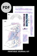 Load image into Gallery viewer, printable pdf bullet journal kit trackers galaxy hands theme black birds