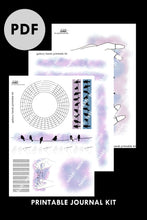 Load image into Gallery viewer, printable pdf bullet journal kit trackers galaxy hands theme black birds
