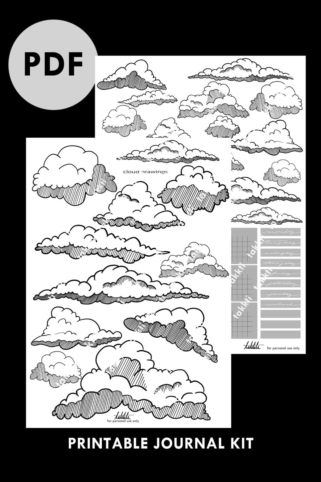 cloud drawings printable kit PDF - takkti